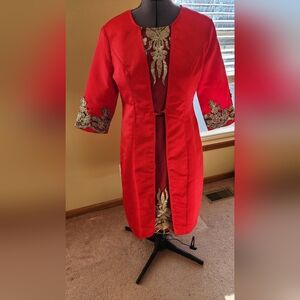 Vintage Red Silk Dress with chinese embroidery